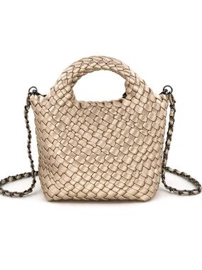 BC Bags Champagne Braided Clutch with Braided Chain Strap